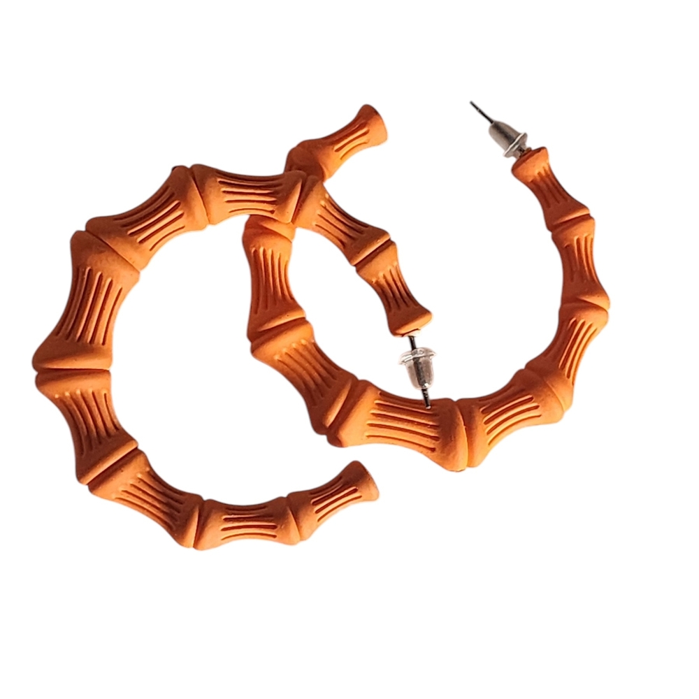 Orange Bamboo-Style Hoop Earrings